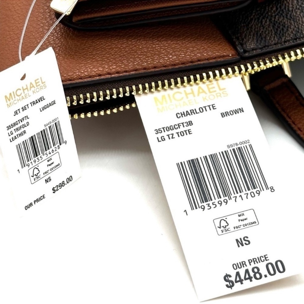 Michael Kors Large Charlotte Tote Bag & Trifold Wallet Brown - Picture 14 of 14